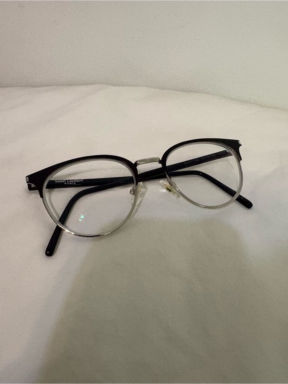 Saint Laurent Black and Clear Round Eyeglasses